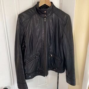 Women’s Lambskin Leather Moto Biker Jacket - Black Large